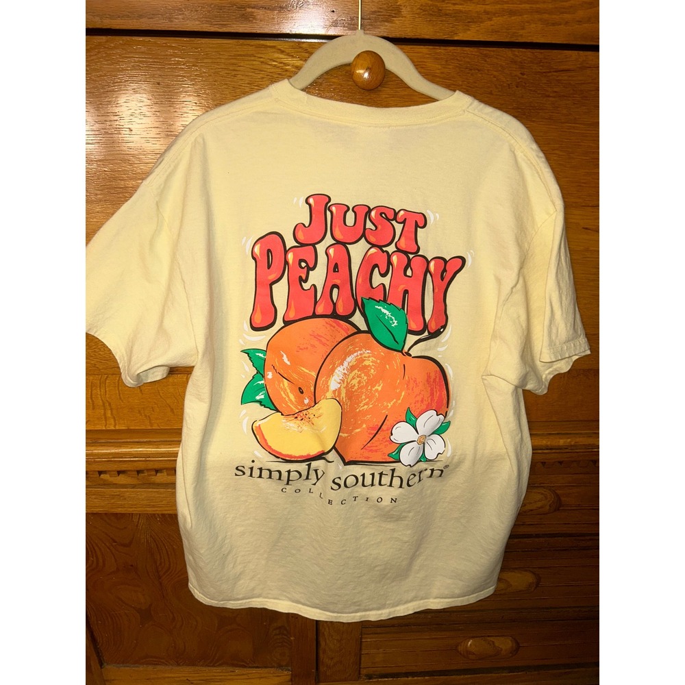 Simply Southern Preppy Just Peachy Graphic T-Shirt Yellow Cotton Coastal Beachy - Picture 2 of 11